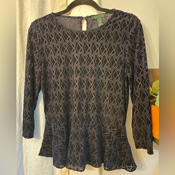 Ralph Lauren Velvety Blue Blouse with Peplum Waist - Picture 5 of 9